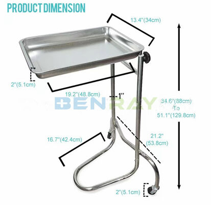 Mobile Adjustable Hospital Medical Mayo Table tray cart