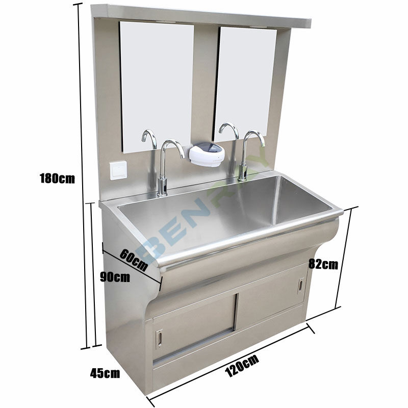 Stainless Steel induction faucet Wash Sink for 2 people with mirror and LED lamp